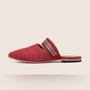 Roho Suede Leather Beaded Almond Toe Mules Red Size 40 (8.5/9)